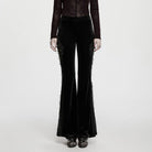 PUNK RAVE Women's Gothic Floral Lace Spliced Beaded Tassel Flared Pants Black