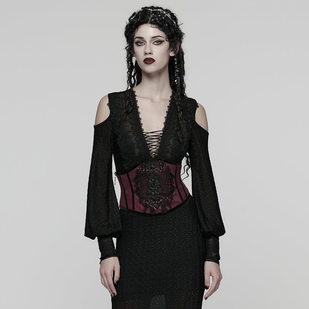 Women's Gothic Floral Lace-up Side Zipper Underbust Corset Red Punk Design Women's Gothic Floral Lace-up Side Zipper Underbust Corset Red Punk Design