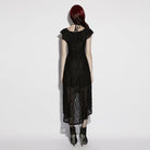 PUNK RAVE Women's Gothic Floral Mesh Cross Halterneck Dress