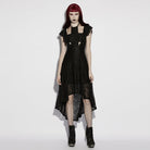 PUNK RAVE Women's Gothic Floral Mesh Cross Halterneck Dress