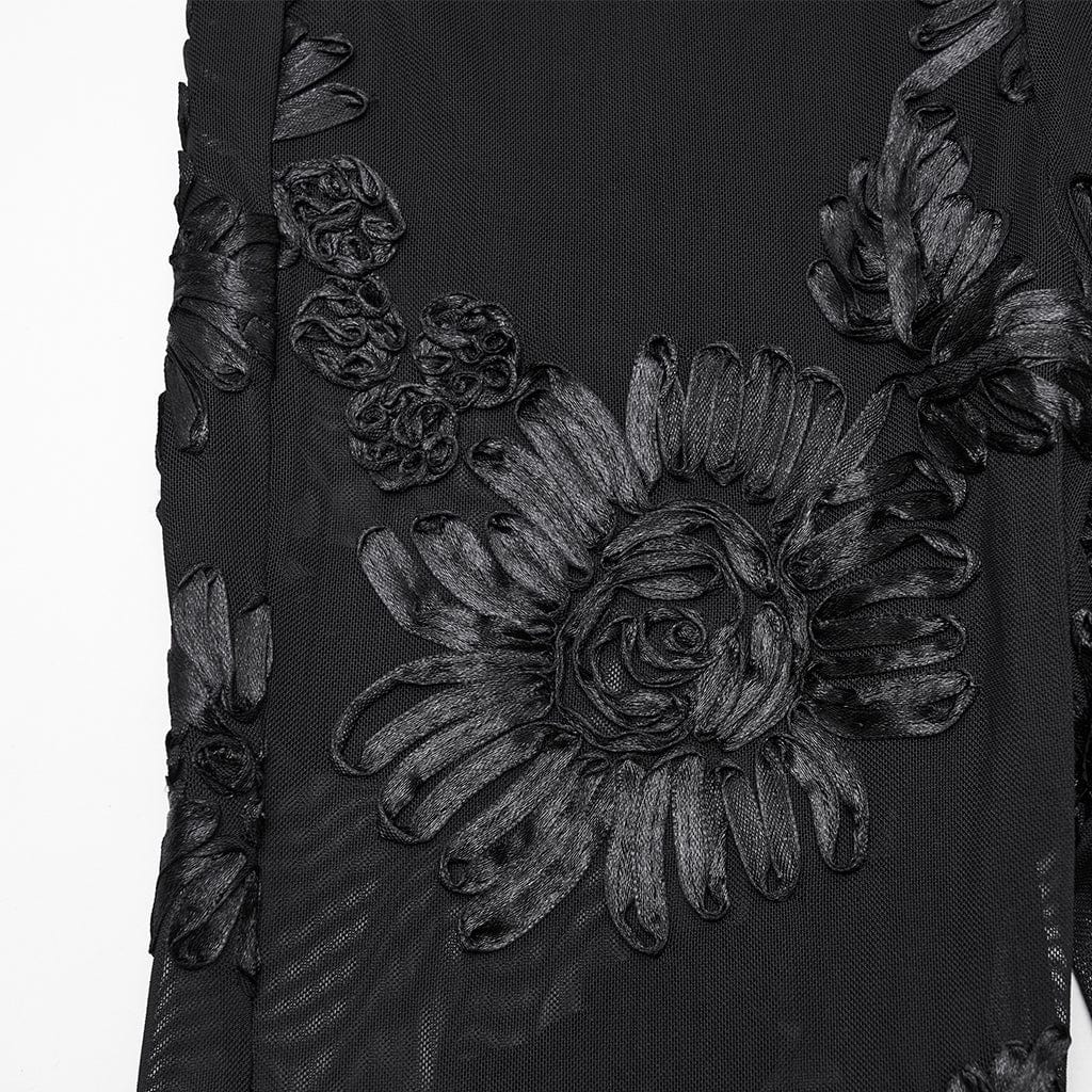 PUNK RAVE Women's Gothic Floral Mesh Leggings