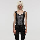 PUNK RAVE Women's Gothic Floral Printed Buckle Vest