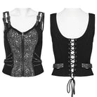 PUNK RAVE Women's Gothic Floral Printed Buckle Vest