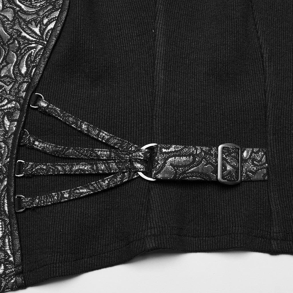 PUNK RAVE Women's Gothic Floral Printed Buckle Vest