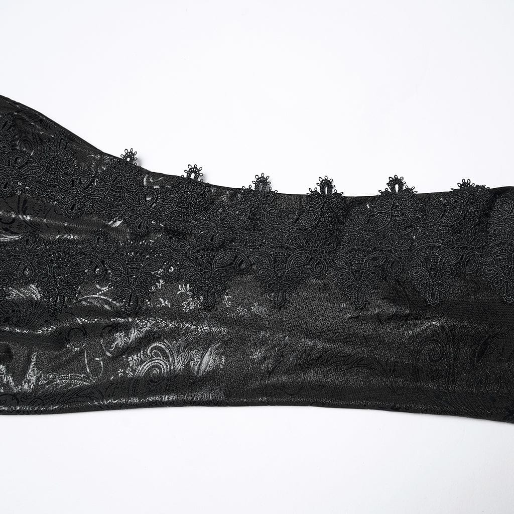 PUNK RAVE Women's Gothic Floral Printed Flared Pants Black