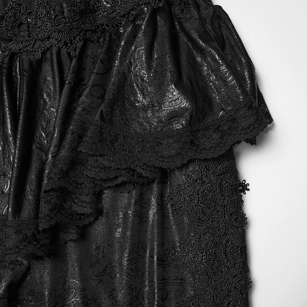 PUNK RAVE Women's Gothic Floral Printed Flared Pants Black