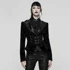 PUNK RAVE Women's Gothic Floral Printed Lace-up Jacket Black