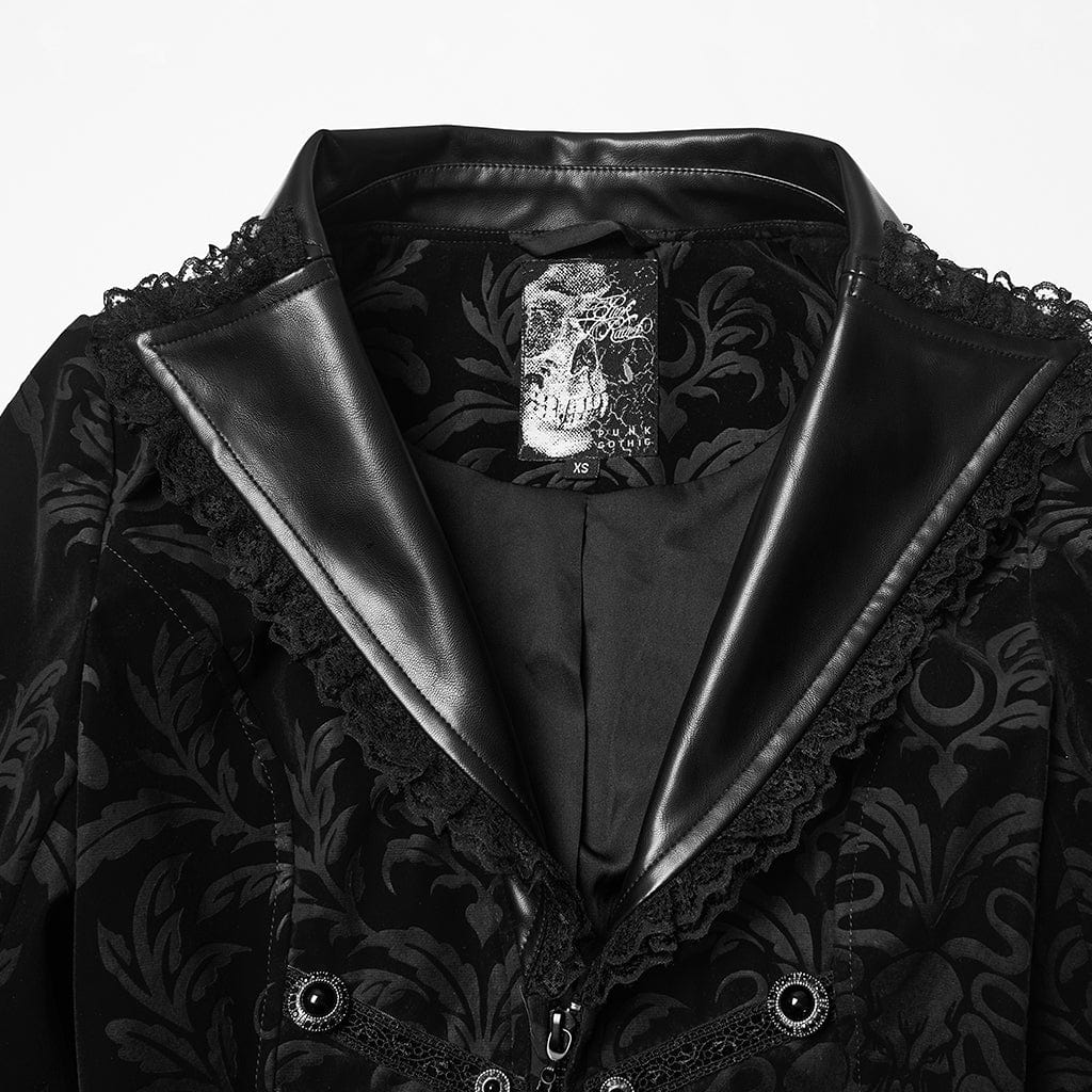 PUNK RAVE Women's Gothic Floral Printed Lace-up Jacket Black