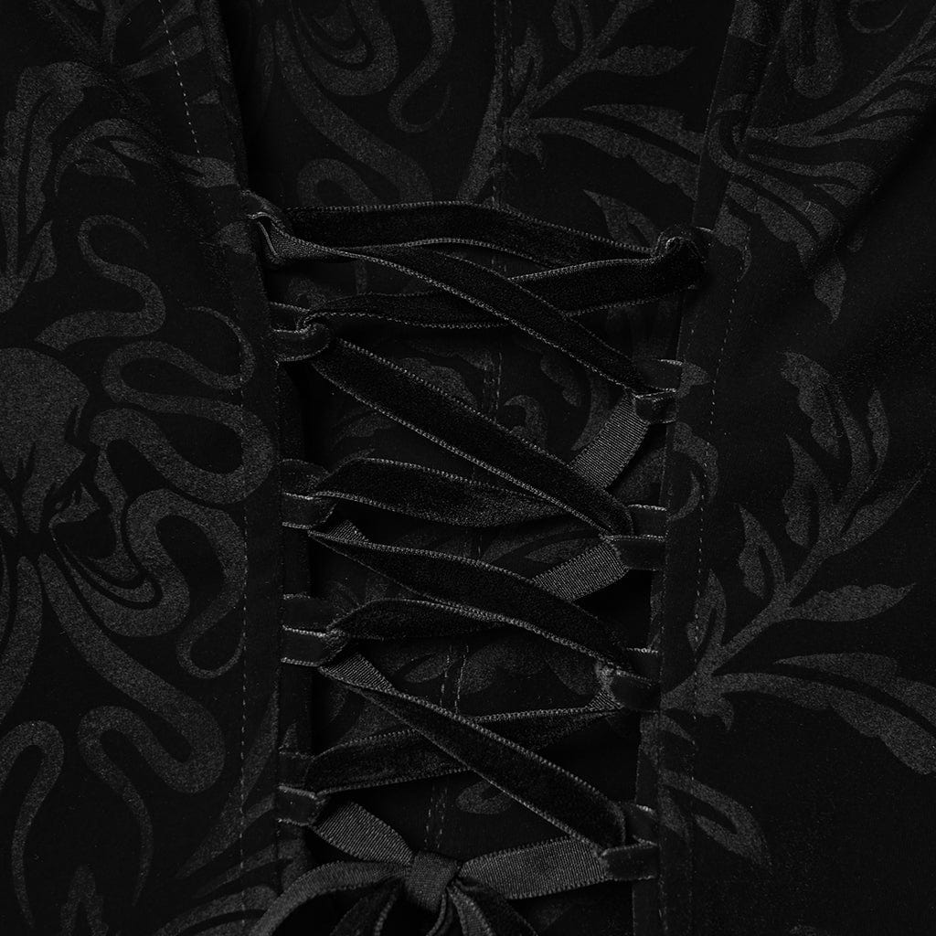 PUNK RAVE Women's Gothic Floral Printed Lace-up Jacket Black