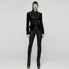 PUNK RAVE Women's Gothic Floral Printed Lace-up Jacket Black