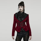 PUNK RAVE Women's Gothic Floral Printed Lace-up Jacket Red