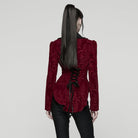 PUNK RAVE Women's Gothic Floral Printed Lace-up Jacket Red