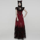 PUNK RAVE Women's Gothic Floral Printed Lace-up Prom Dress