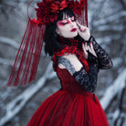 PUNK RAVE Women's Gothic Floral Printed Lace-up Prom Dress