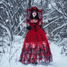 PUNK RAVE Women's Gothic Floral Printed Lace-up Prom Dress