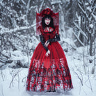 PUNK RAVE Women's Gothic Floral Printed Lace-up Prom Dress