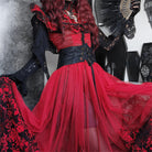 PUNK RAVE Women's Gothic Floral Printed Lace-up Prom Dress Wedding Dress