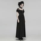 PUNK RAVE Women's Gothic Floral Ruffled Off Shoulder Maxi Dress