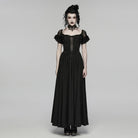 PUNK RAVE Women's Gothic Floral Ruffled Off Shoulder Maxi Dress Wedding Dress