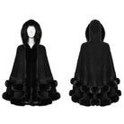 PUNK RAVE Women's Gothic Fluffy Hooded Winter Cloak Black