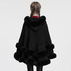 PUNK RAVE Women's Gothic Fluffy Hooded Winter Cloak Black