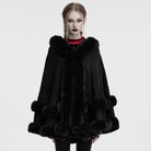 PUNK RAVE Women's Gothic Fluffy Hooded Winter Cloak Black