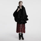 PUNK RAVE Women's Gothic Fluffy Hooded Winter Cloak Black