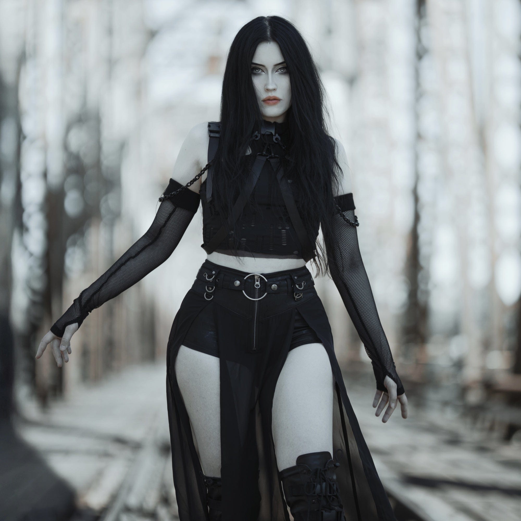 Women's Gothic Front Zip Shorts With Overskirts – Punk Design