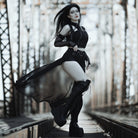 PUNK RAVE Women's Gothic Front Zip Shorts With Overskirts