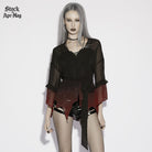 PUNK RAVE Women's Gothic Gradient Flared Sleeve Sheer Chiffon Shirt