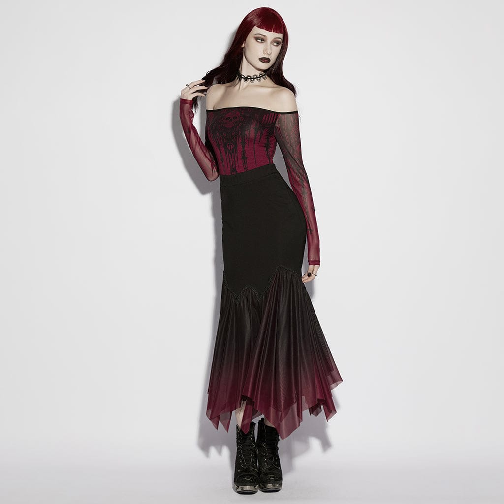 PUNK RAVE Women's Gothic Gradient Irregular Fishtail Skirt