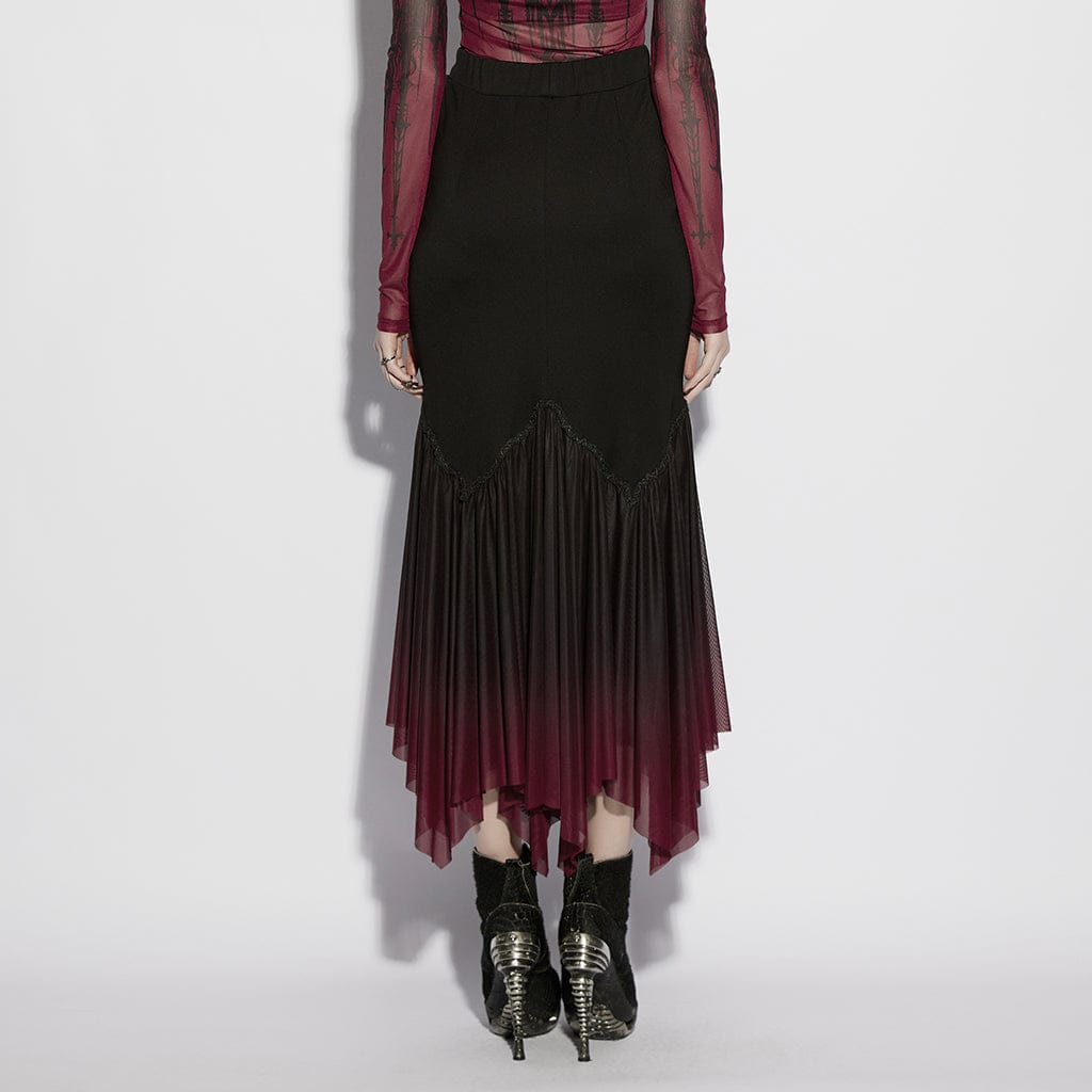 PUNK RAVE Women's Gothic Gradient Irregular Fishtail Skirt