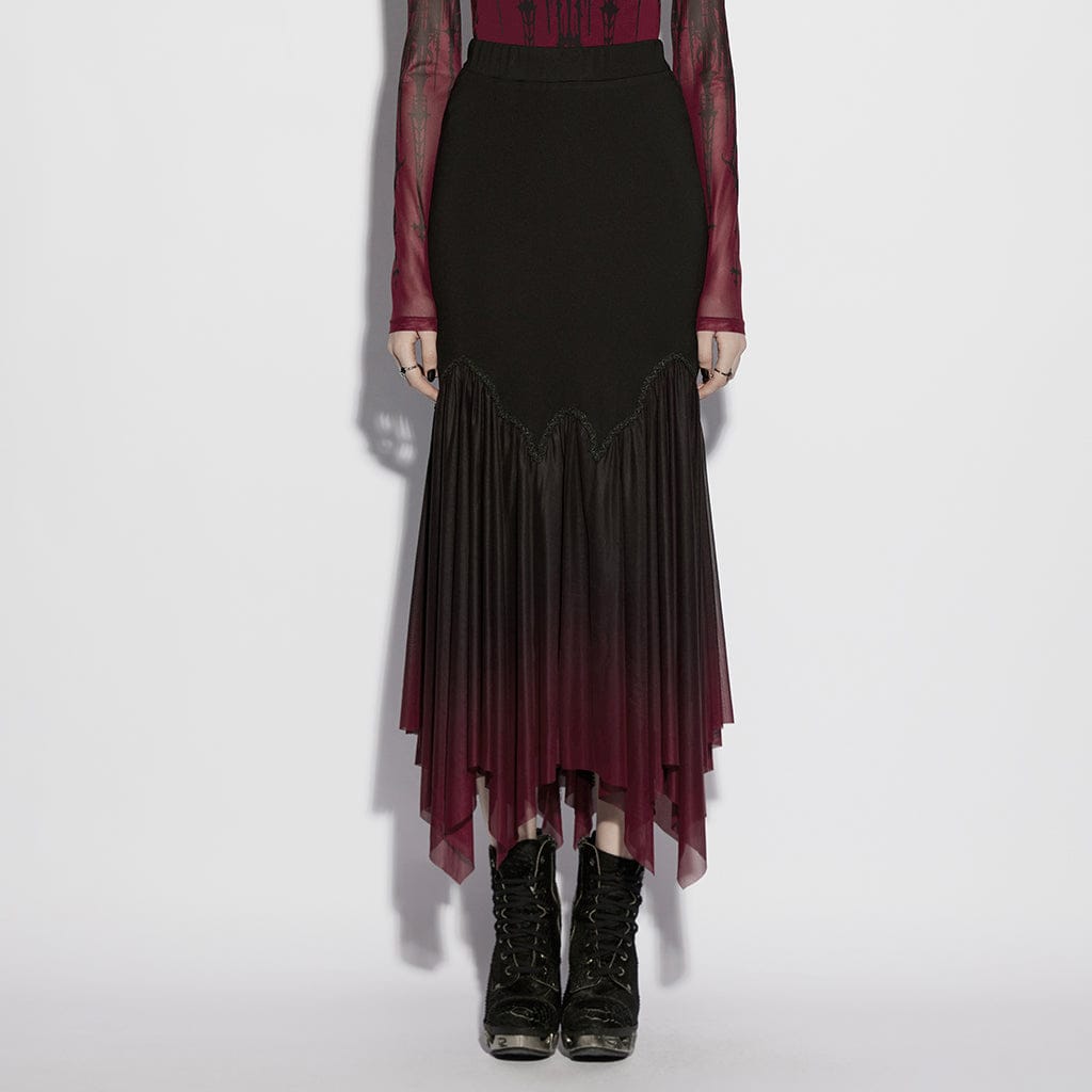 PUNK RAVE Women's Gothic Gradient Irregular Fishtail Skirt