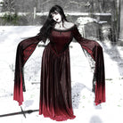 PUNK RAVE Women's Gothic Gradient Off Shoulder Flare Sleeved Maxi Dress Wedding Dress