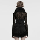 PUNK RAVE Women's Gothic Halterneck Jacquard Denim Vest with Faux Fur Collar Black