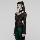 PUNK RAVE Women's Gothic Halterneck Spider Web Mesh Top Black
