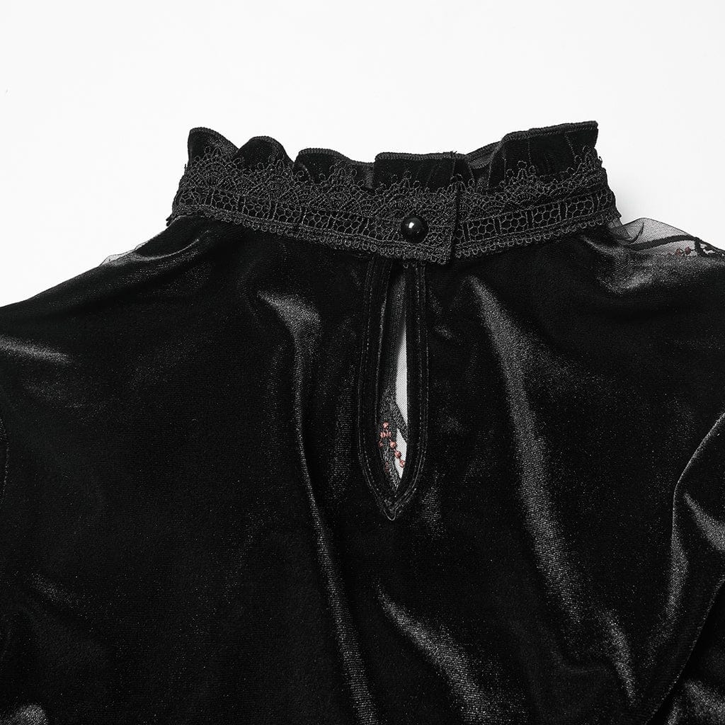 PUNK RAVE Women's Gothic Heart Embroideried Long Sleeved Top