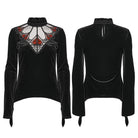 PUNK RAVE Women's Gothic Heart Embroideried Long Sleeved Top