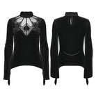 PUNK RAVE Women's Gothic Heart Embroideried Long Sleeved Top Black