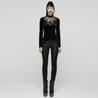 PUNK RAVE Women's Gothic Heart Embroideried Long Sleeved Top Black