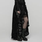 PUNK RAVE Women's Gothic High-low Hem Lace Skirt Black
