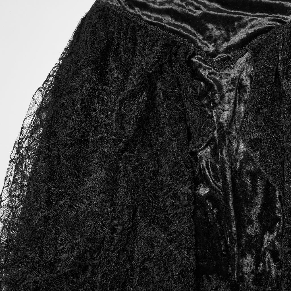 PUNK RAVE Women's Gothic High-low Hem Lace Skirt Black