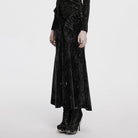 PUNK RAVE Women's Gothic High-waisted Lace-up Velvet Fishtailed Skirt Black