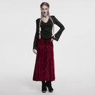 PUNK RAVE Women's Gothic High-waisted Lace-up Velvet Fishtailed Skirt Red