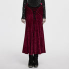 PUNK RAVE Women's Gothic High-waisted Lace-up Velvet Fishtailed Skirt Red