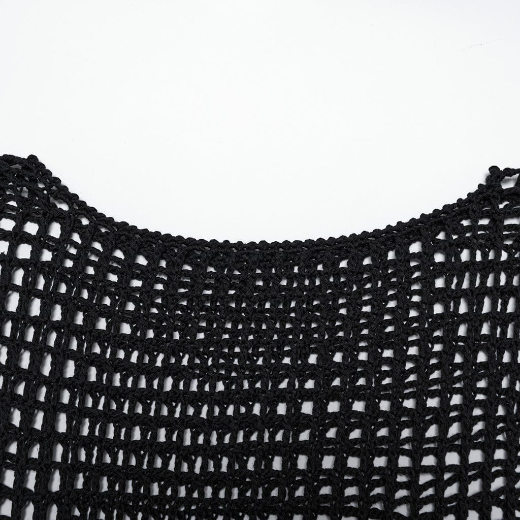 PUNK RAVE Maglione con nappe traforate gotico da donna nero