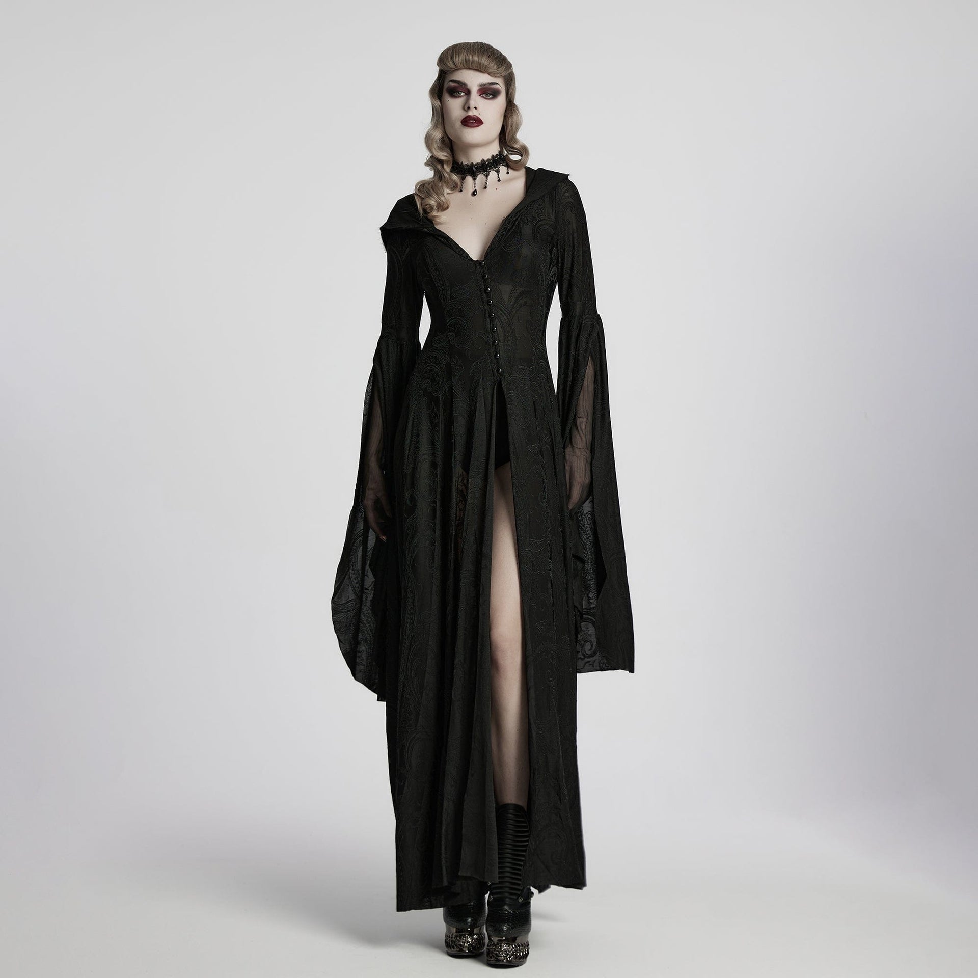 Gothic Hooded Witch Maxidress Halloween Priestess Dress Punk Design Gothic Hooded Witch Maxidress Halloween Priestess Dress Punk Design