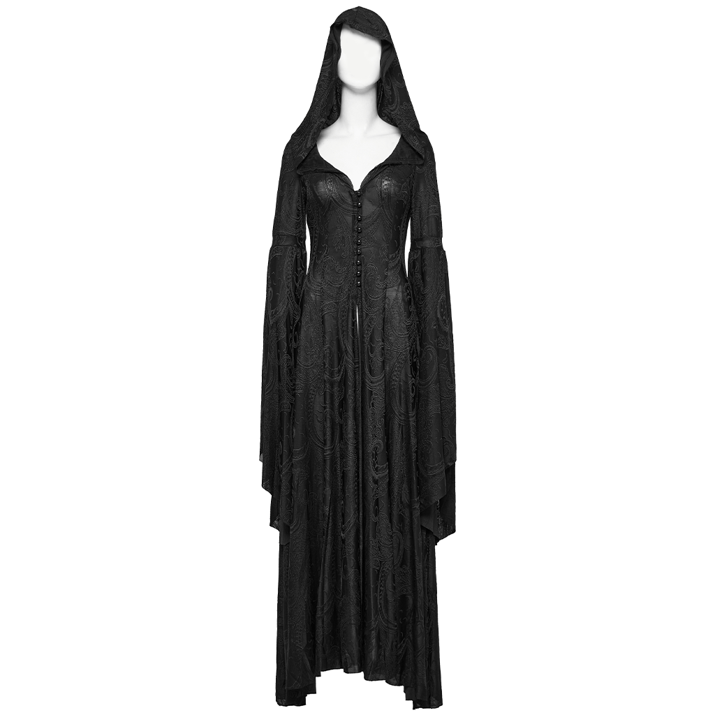 PUNK RAVE Women's Gothic Hooded Witch Maxidress Halloween Priestess Dress