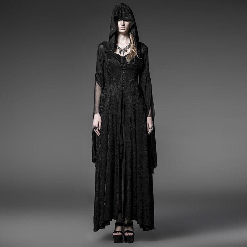 PUNK RAVE Women's Gothic Hooded Witch Maxidress Halloween Priestess Dress