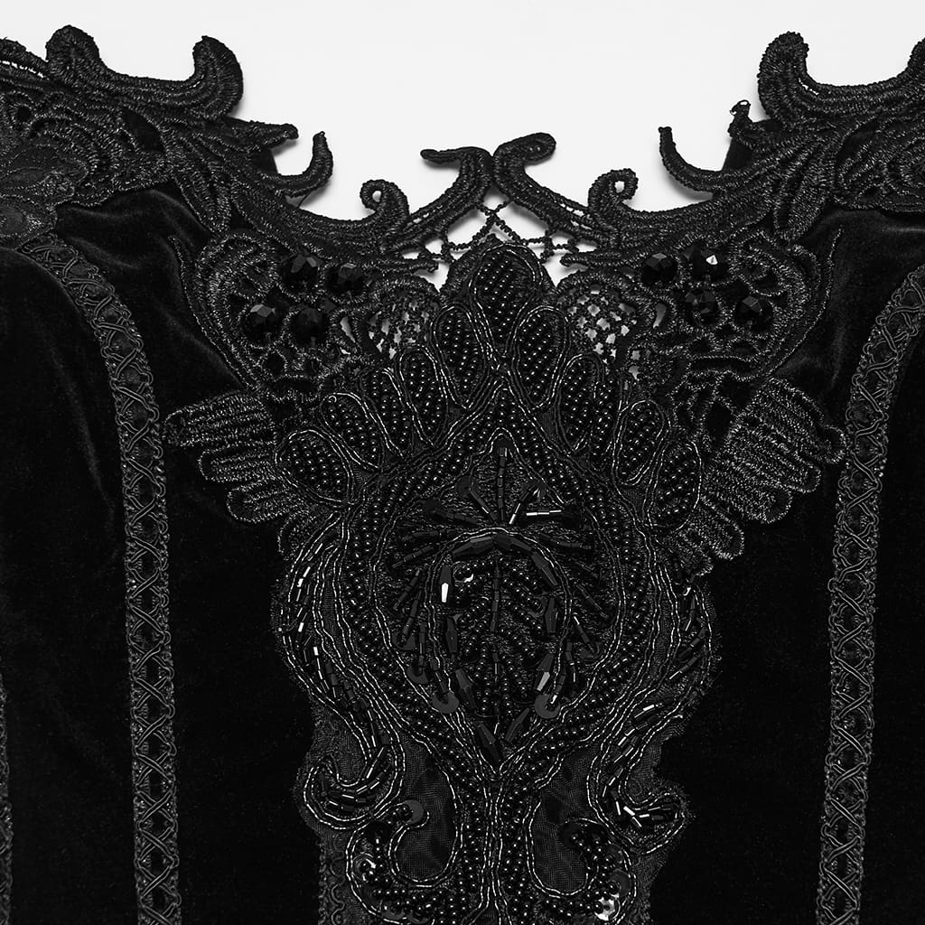 PUNK RAVE Women's Gothic Irregular Applique Lace-up Overbust Corset Black